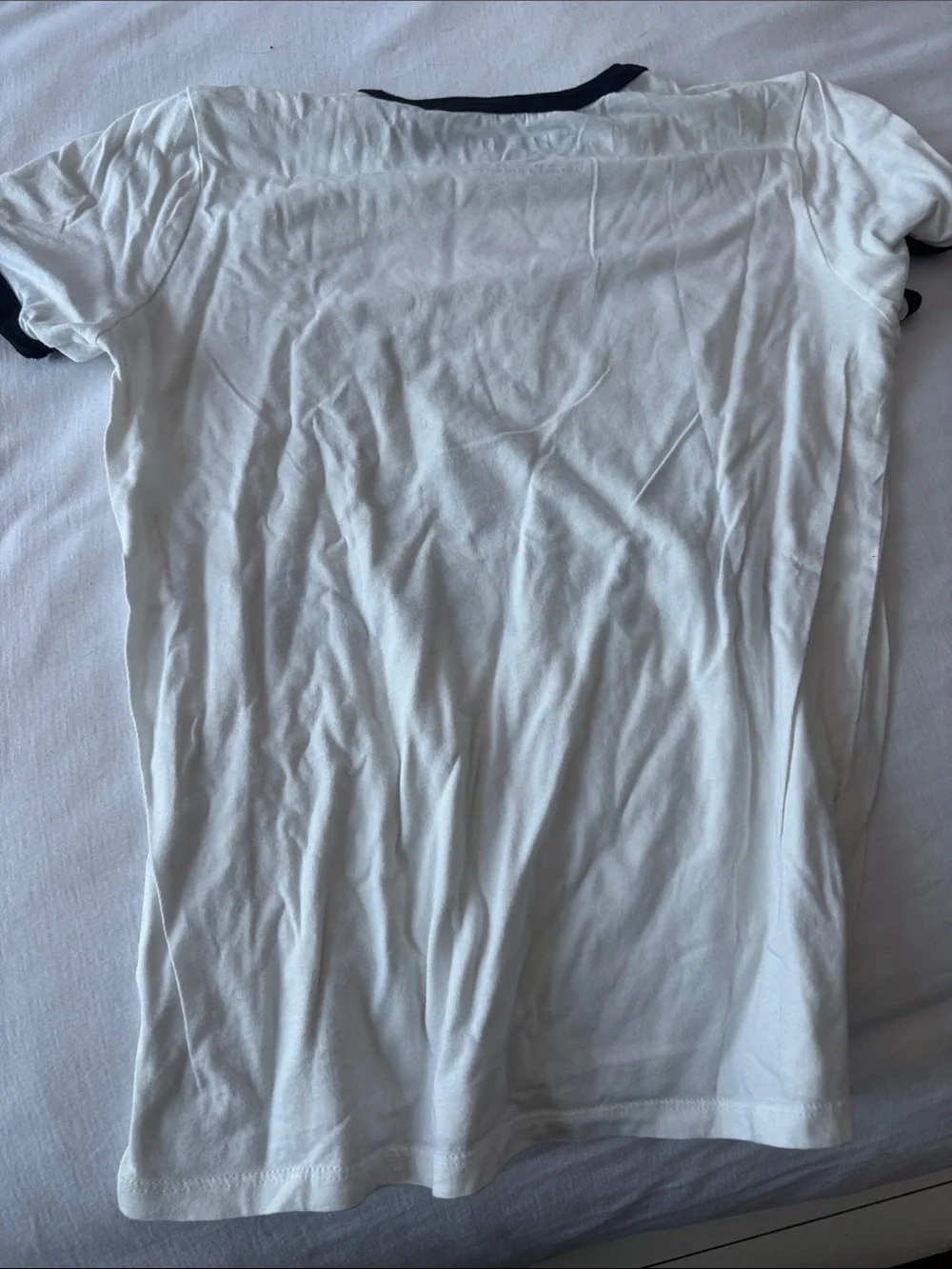 Stranded White Ringer Tee with Black Trim and Red Santa Hat Cat Graphic